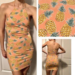 Forever 21 Pink Pineapple Bodycon Halter Dress